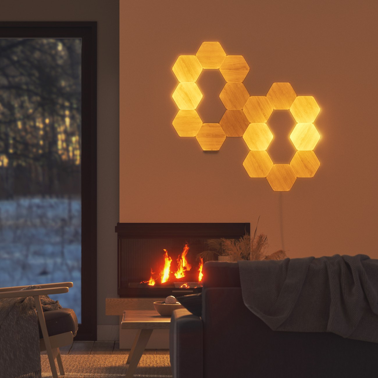 پنل روشنایی هوشمند چوبی دیواری 7 عددی نانولیف مدل Elements Hexagons